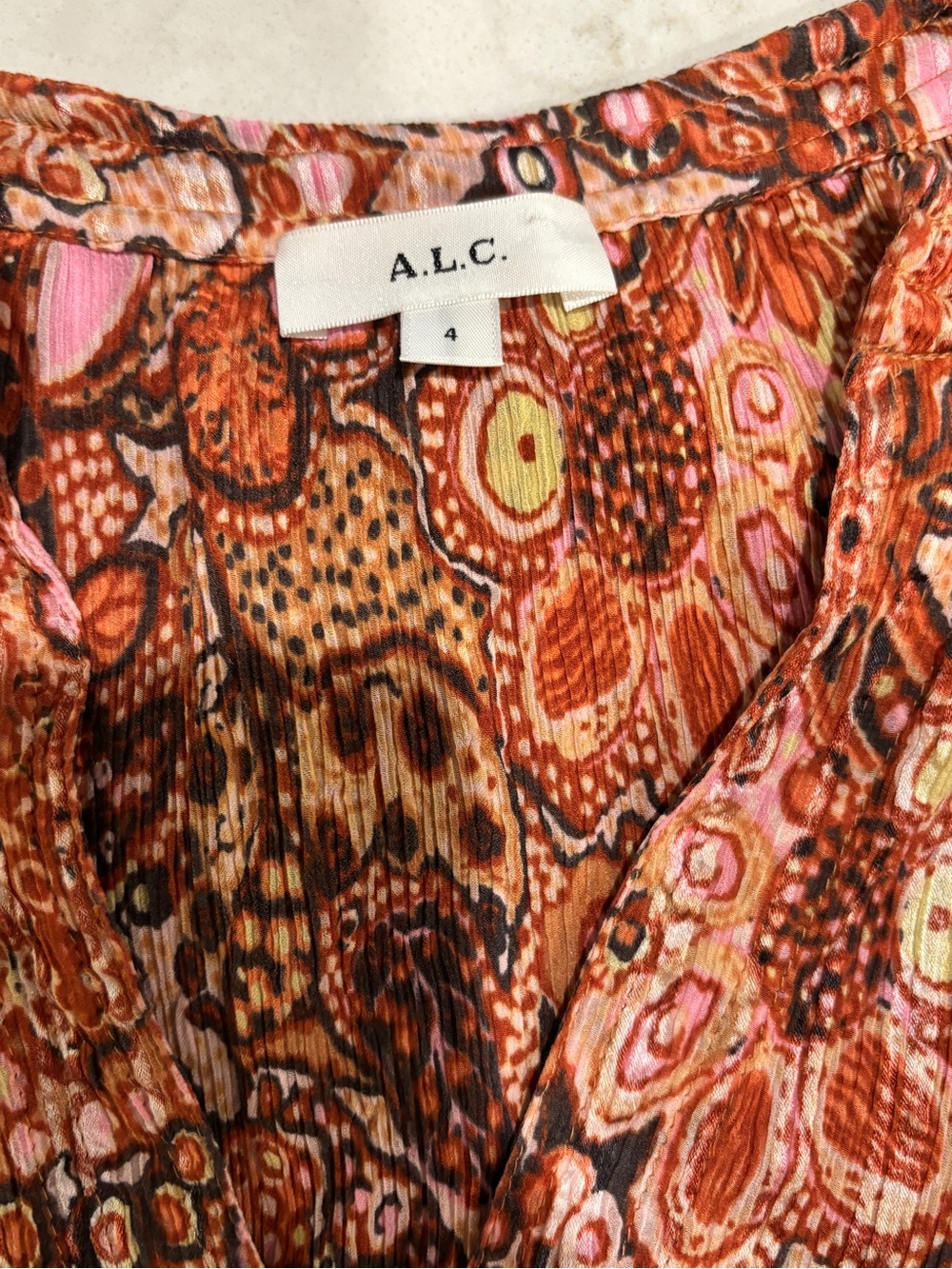 A.L.C. Orange and Pink Abstract Printed Top